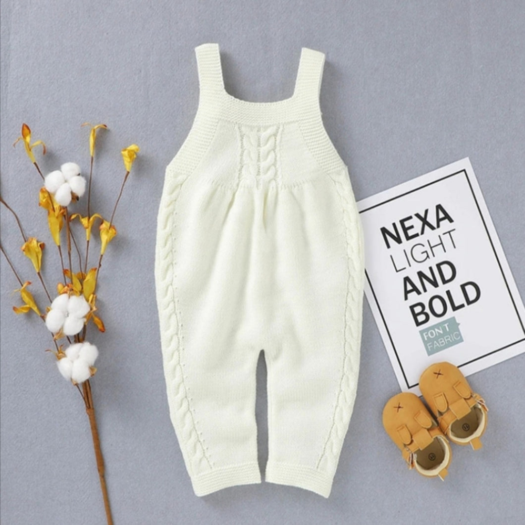 Solid Cream Knitted Dungarees