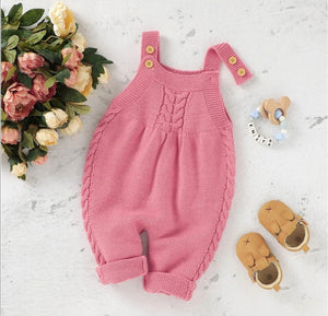 Solid Pink Knitted Dungarees