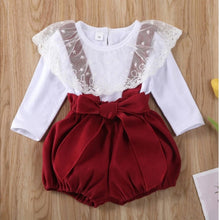 Load image into Gallery viewer, Red Dungaree Shorts With Lace Collar
