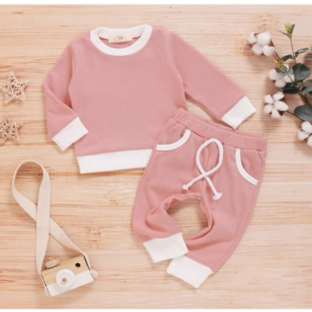 Pink Two Piece Ribbed Set