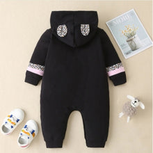Load image into Gallery viewer, Black Jumpsuit with Leopard Print Detail
