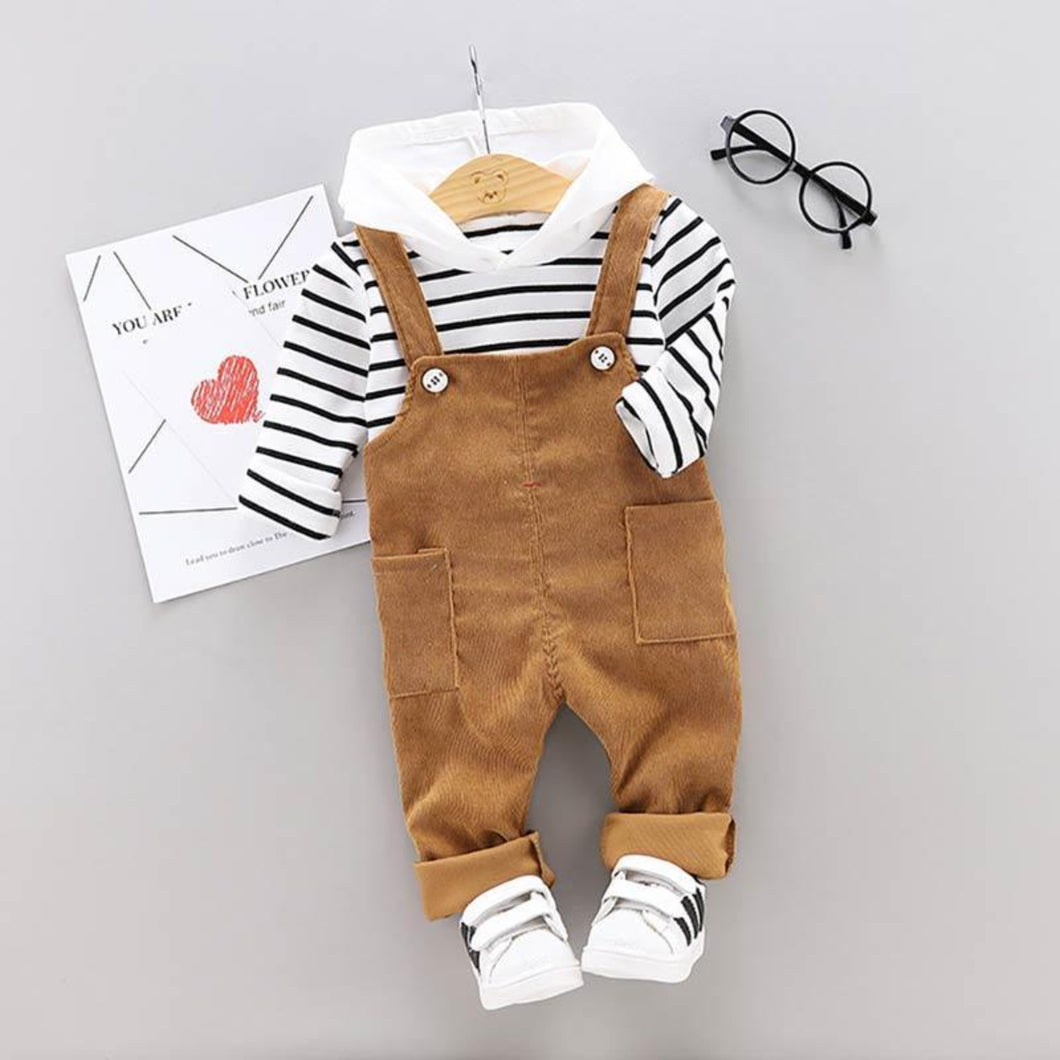 Dungarees with stripy top