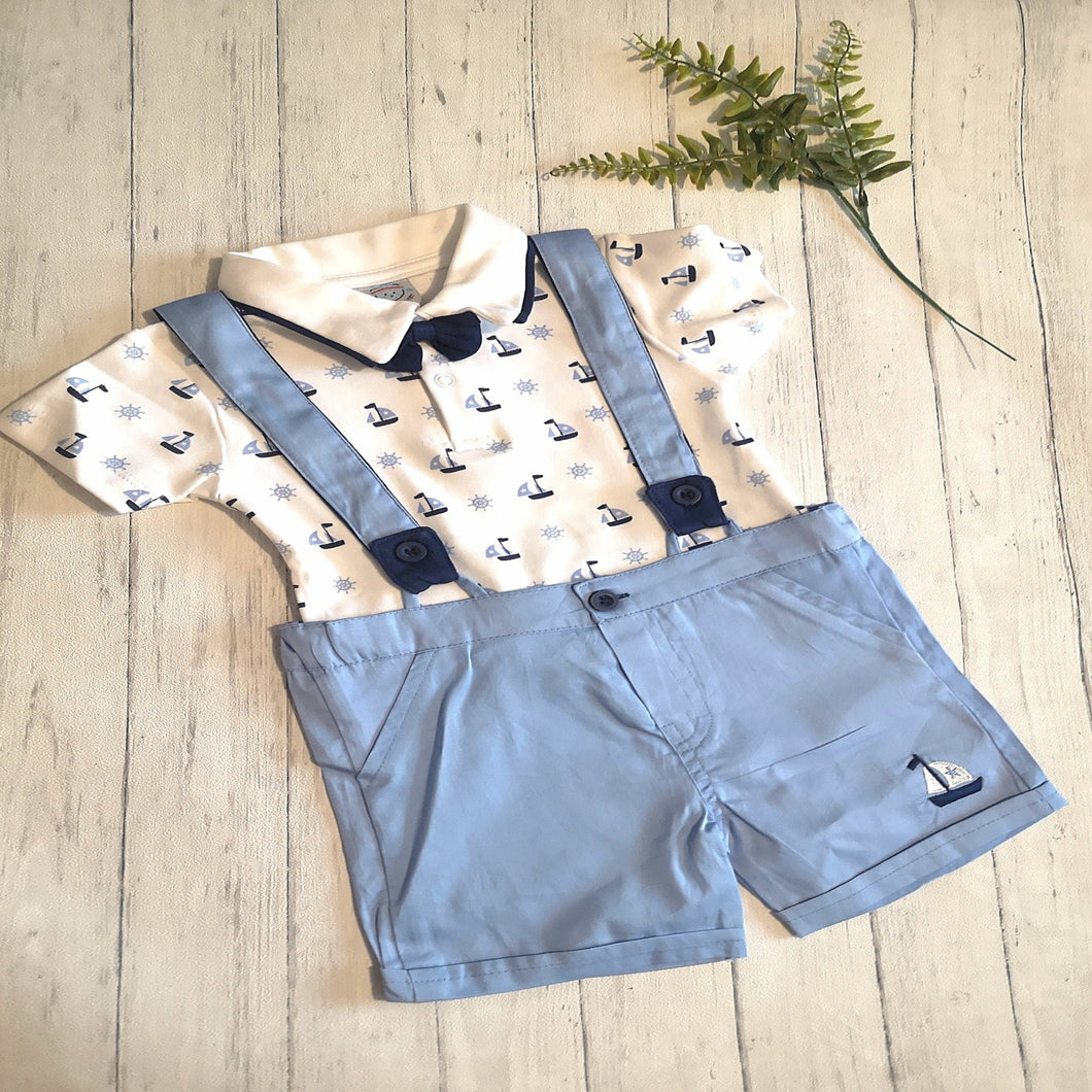 Nautical Suspender Shorts Set