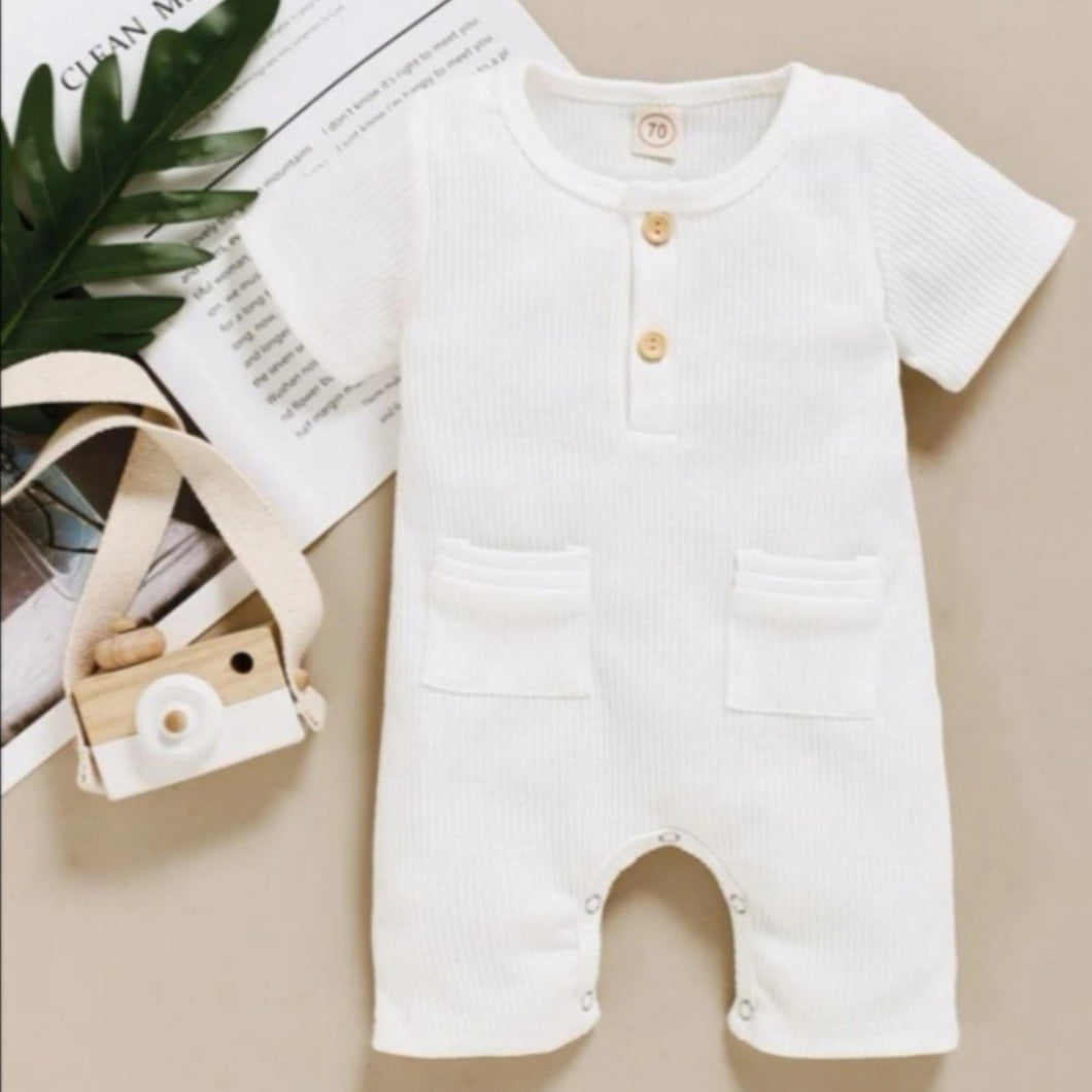 Solid Pocket Ribbed Romper