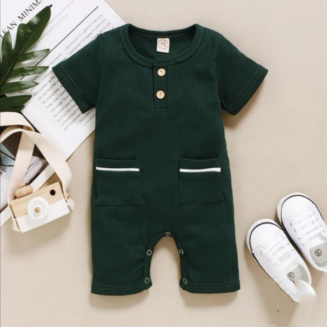Solid Pocket Ribbed Romper