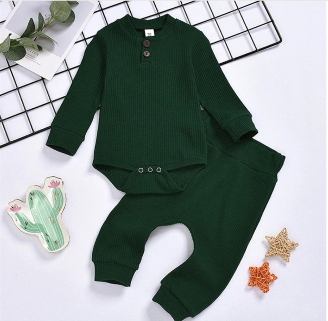 Khaki 2 Piece Ribbed Set