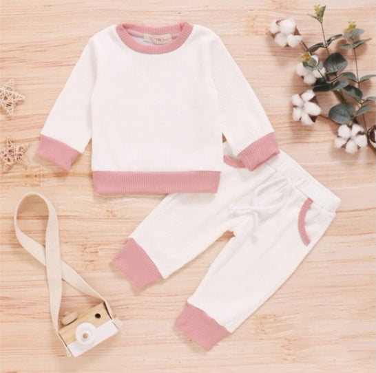 White Two Piece Ribbed Set