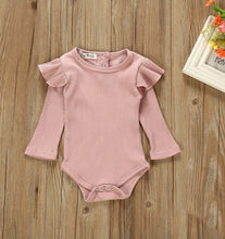 Load image into Gallery viewer, Pink ruffle bodysuit with jeans

