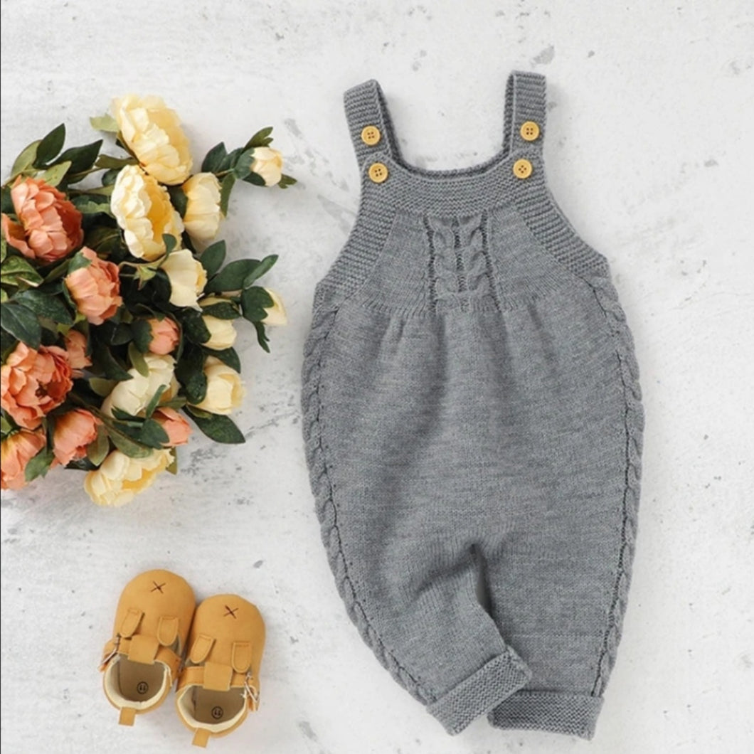 Solid Grey Knitted Dungarees